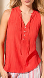 Seelveless Blouse With Button Placket