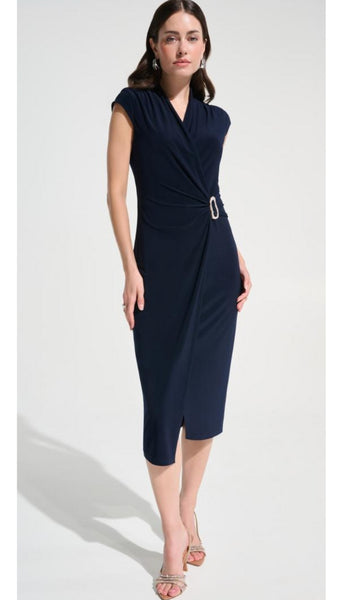 Silky Wrap Sheath Dress With Rhinestones