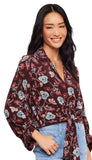 Blouson Sleeve Tie Front Top