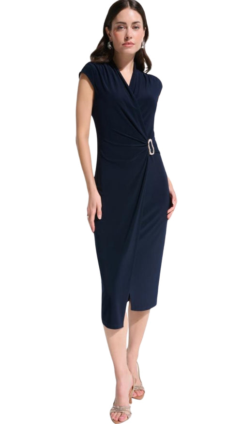 Silky Wrap Sheath Dress With Rhinestones