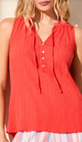 Seelveless Blouse With Button Placket