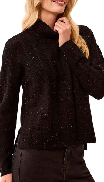 T-Neck Cable Stitch Sweater