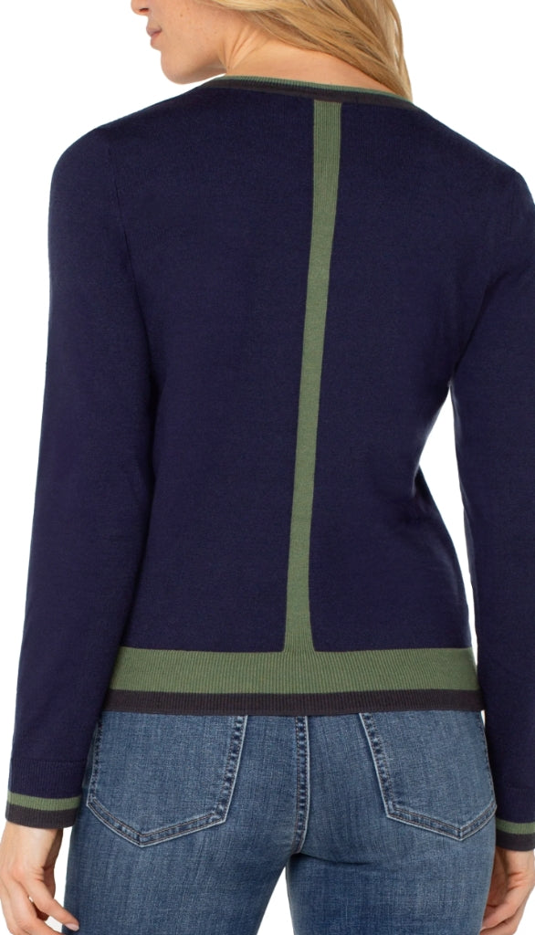 Long Sleeve V Neck Colorblock Sweater