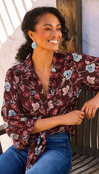 Blouson Sleeve Tie Front Top