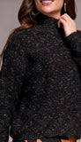 Mock Neck Puff Sleeve High Low Sweater