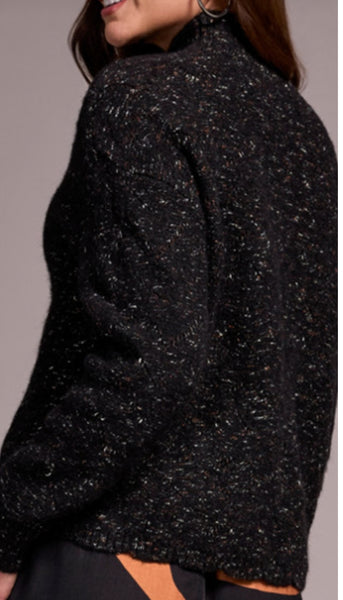 Mock Neck Puff Sleeve High Low Sweater