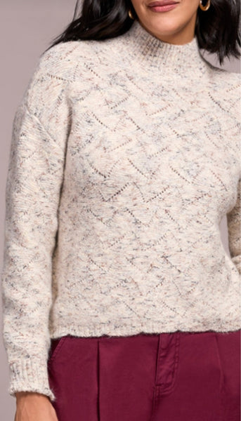 Mock Neck Puff Sleeve High Low Sweater