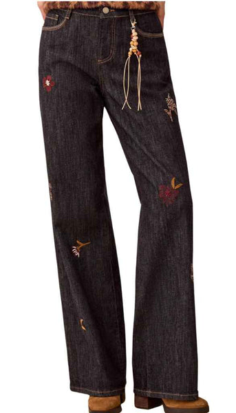 Audrey Embroidered Wide Leg Denim