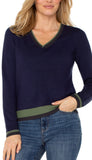 Long Sleeve V Neck Colorblock Sweater