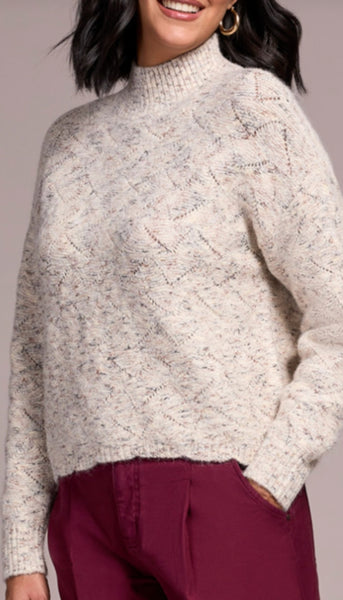 Mock Neck Puff Sleeve High Low Sweater
