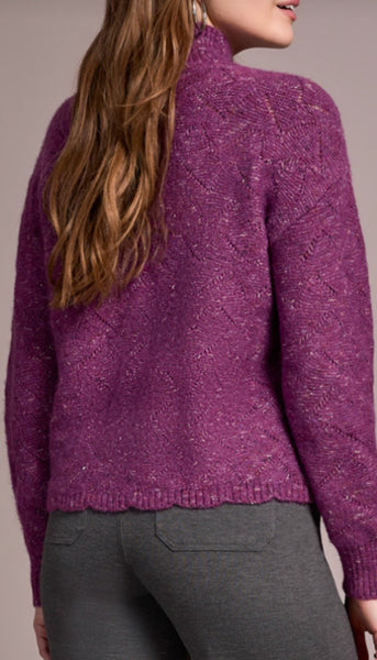 Mock Neck Puff Sleeve High Low Sweater