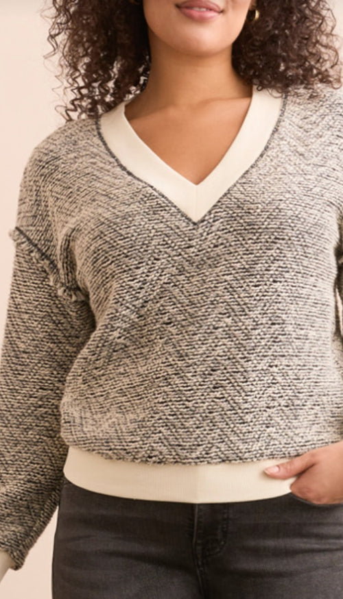 V-Neck Top With Combo Rib Detail