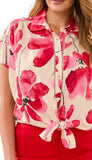 Short Sleeve Top with Buttons & Tie Front