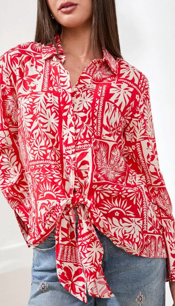 Long Sleeve Blouse With Tie Front