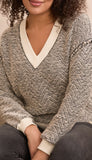 V-Neck Top With Combo Rib Detail
