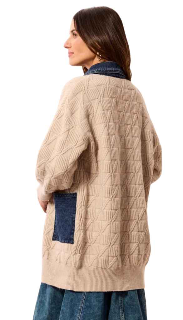 Mix Media Sweater Coatigan With Denim