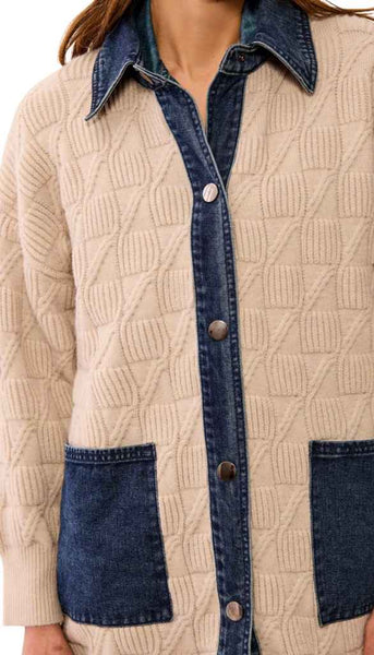 Mix Media Sweater Coatigan With Denim