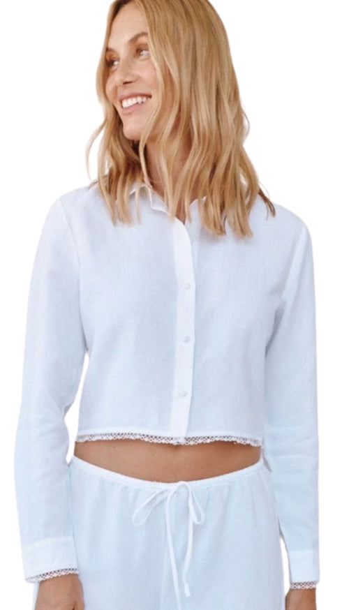 Long Sleeve Cropped Shirt With Trim