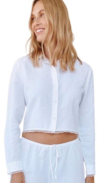 Long Sleeve Cropped Shirt With Trim