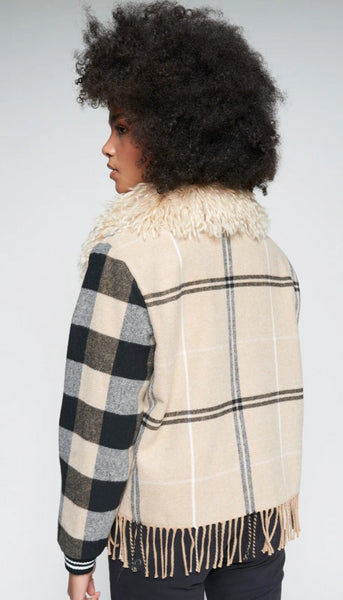 Checked Wool Bomber With Fringes