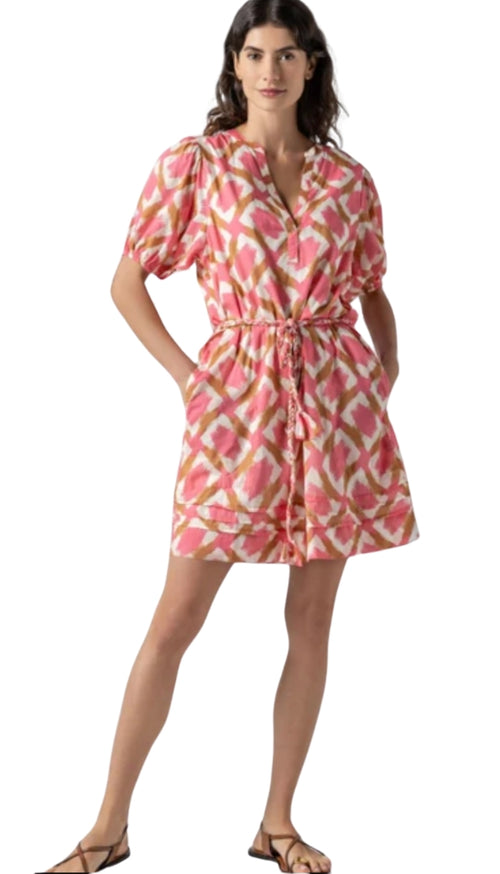 Shirred Elbow Sleeve Dress