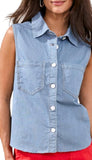Crop Sleeveless Button Down Shirt