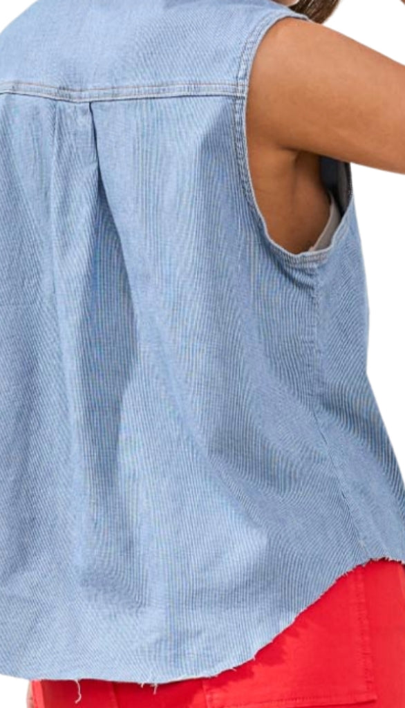 Crop Sleeveless Button Down Shirt