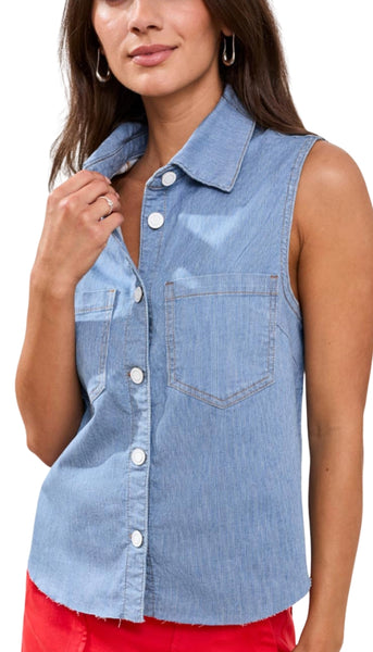 Crop Sleeveless Button Down Shirt