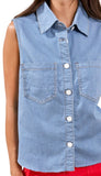Crop Sleeveless Button Down Shirt