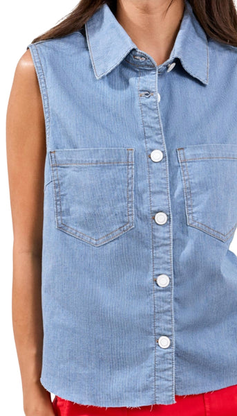 Crop Sleeveless Button Down Shirt