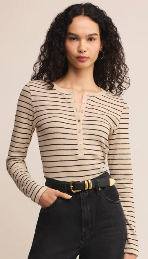 Eve Stripe Henley Long Sleeve