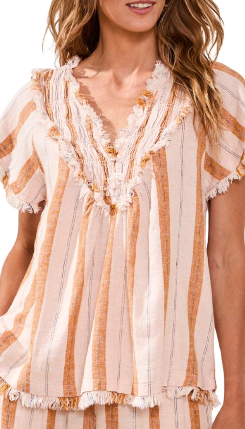 Short Sleeve Blouse With Raw Edge & Smock