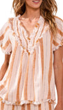 Short Sleeve Blouse With Raw Edge & Smock