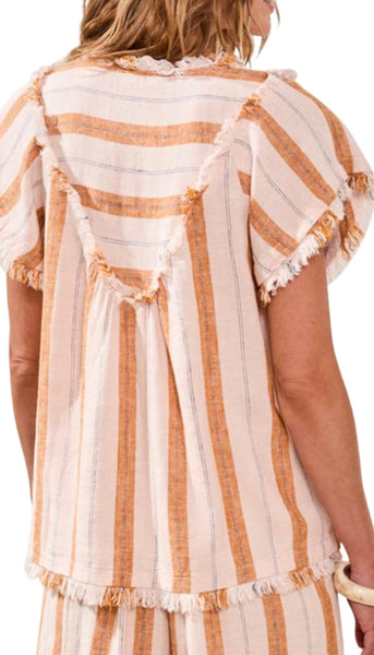 Short Sleeve Blouse With Raw Edge & Smock