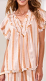 Short Sleeve Blouse With Raw Edge & Smock