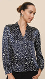 Long Sleeve Shirred Shoulder Button Down