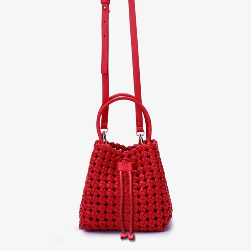Perrie Bucket Mini Woven Square Tote - Red