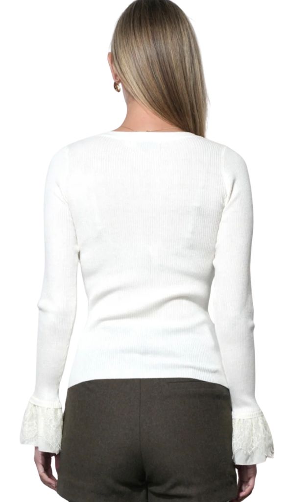 Dina Ruffle Lace Sleeve Knit Top
