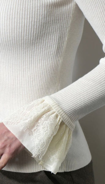 Dina Ruffle Lace Sleeve Knit Top
