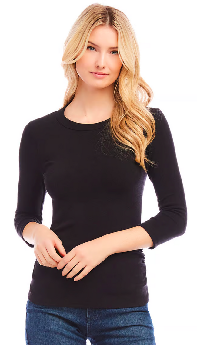 Three Quarter Sleeve Shirred Top