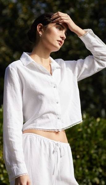 Long Sleeve Cropped Shirt With Trim