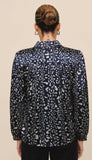 Long Sleeve Shirred Shoulder Button Down