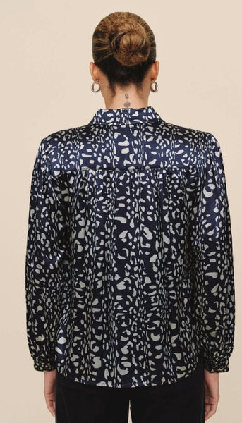 Long Sleeve Shirred Shoulder Button Down