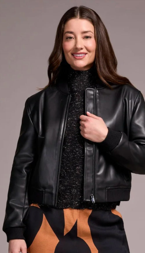 Zipped Front Pu Bomber Jacket