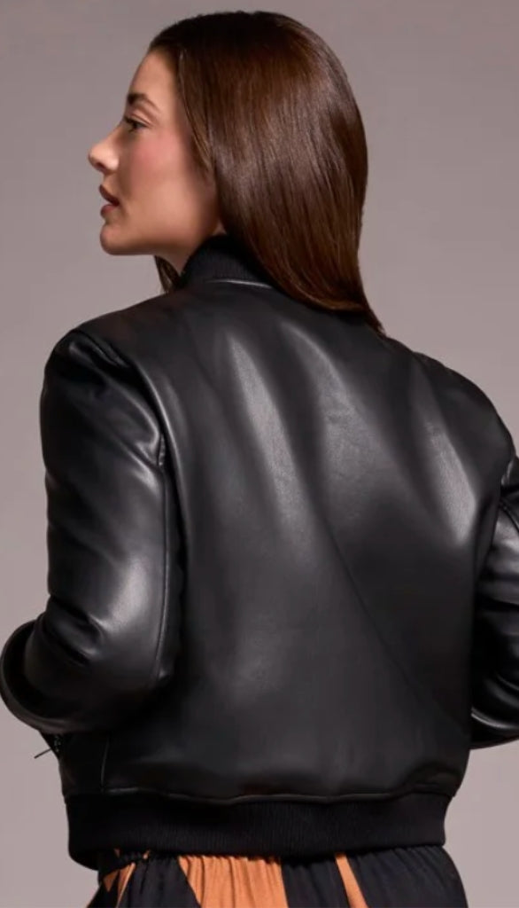 Zipped Front Pu Bomber Jacket