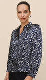 Long Sleeve Shirred Shoulder Button Down