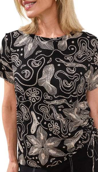 Short Sleeve Crew Neck Top With Ruching
