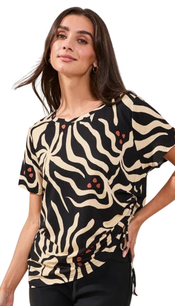Short Sleeve Crew Neck Top With Ruching