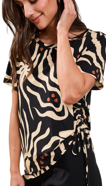 Short Sleeve Crew Neck Top With Ruching