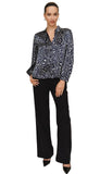 Long Sleeve Shirred Shoulder Button Down
